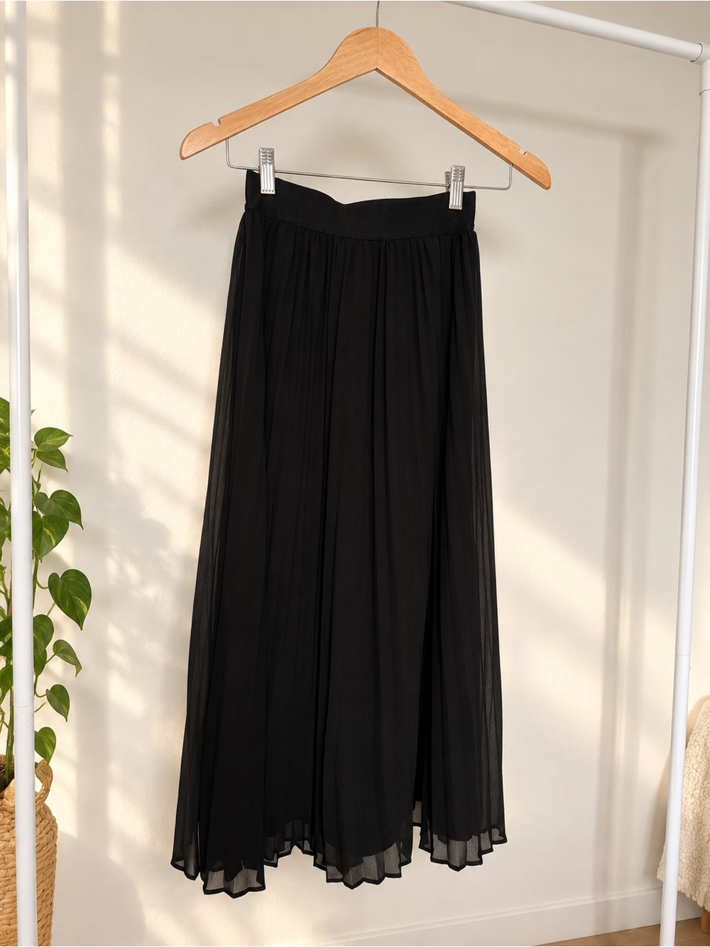 twik Black Chiffon Pleated Maxi Skirt